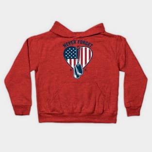 Never forget - Patriotic Heart Military Tribute Kids Hoodie